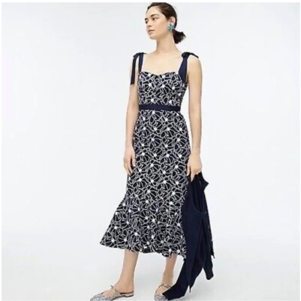 J. Crew Navy and White Patterned Dress